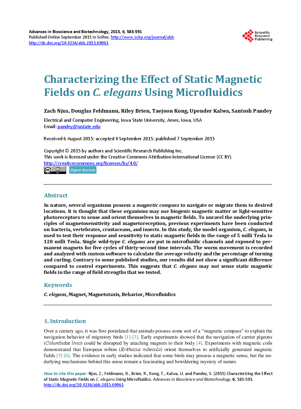 Characterizing The Effect Of Static Magnetic Fields On C. Elegans Using Microfluidics - Page 2