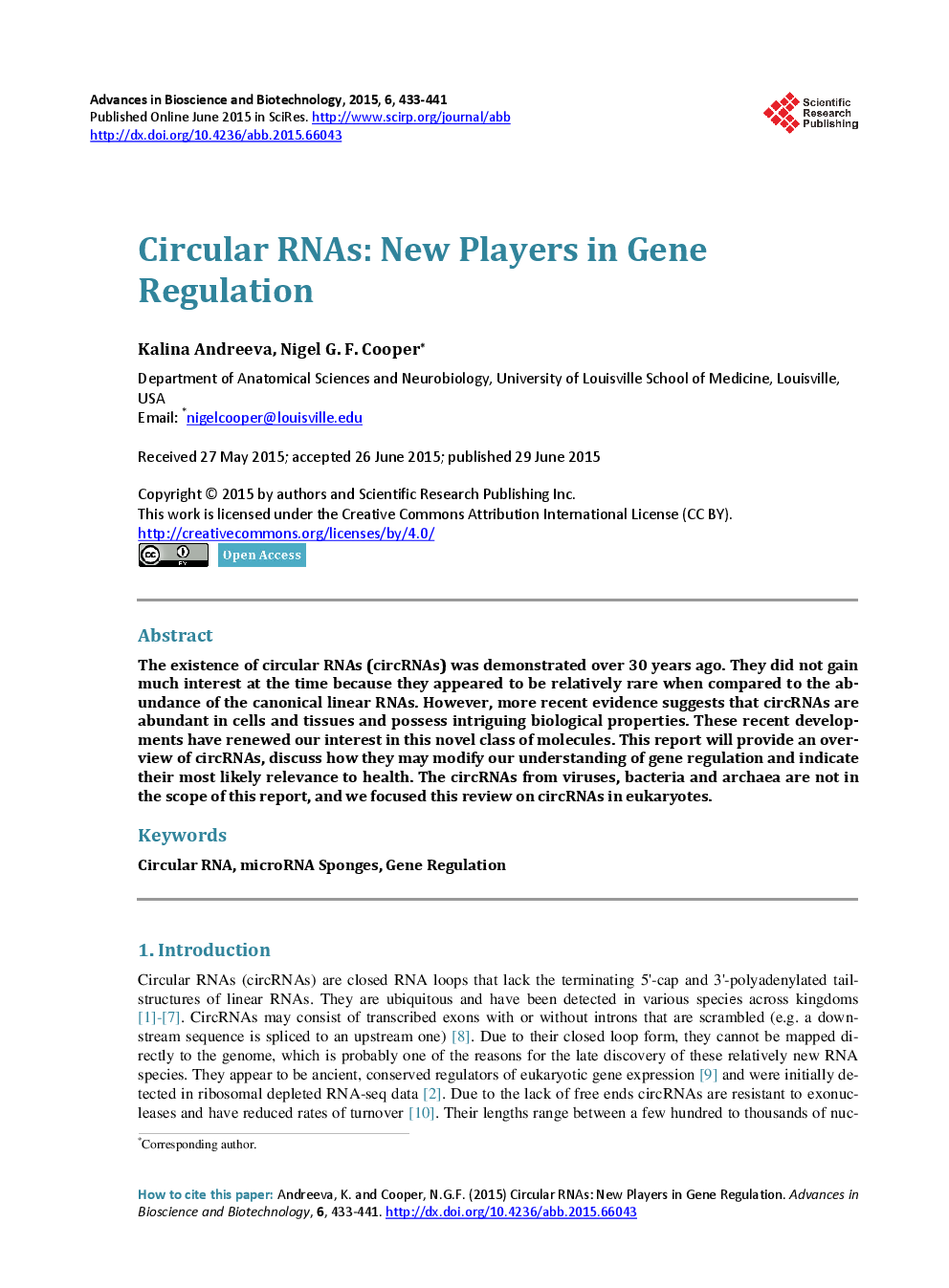 Circular RNAs: New Players in Gene Regulation - Page 2