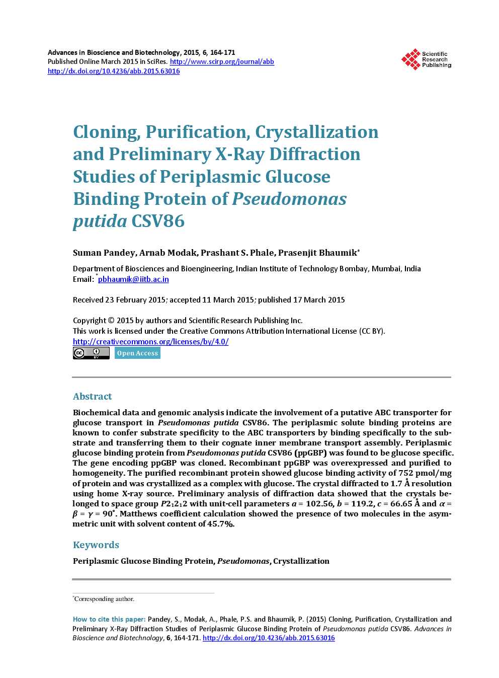 Cloning, Purification, Crystallization And Preliminary X-Ray Diffraction Studies Of Periplasmic Glucose Binding Protein Of Pseudomonas Putida CSV86 - Page 2