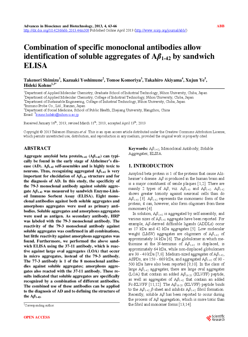 Combination Of Specific Monoclonal Antibodies Allow Identification Of Soluble Aggregates Of Aβ1-42 By Sandwich ELISA - Page 2