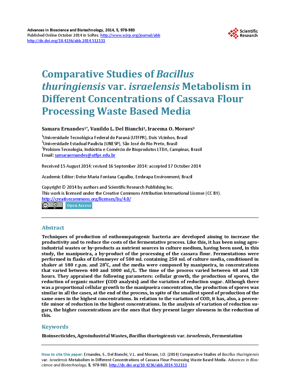 Comparative Studies Of Bacillus Thuringiensis Var. Israelensis Metabolism In Different Concentrations Of Cassava Flour Processing Waste Based Media - Page 2