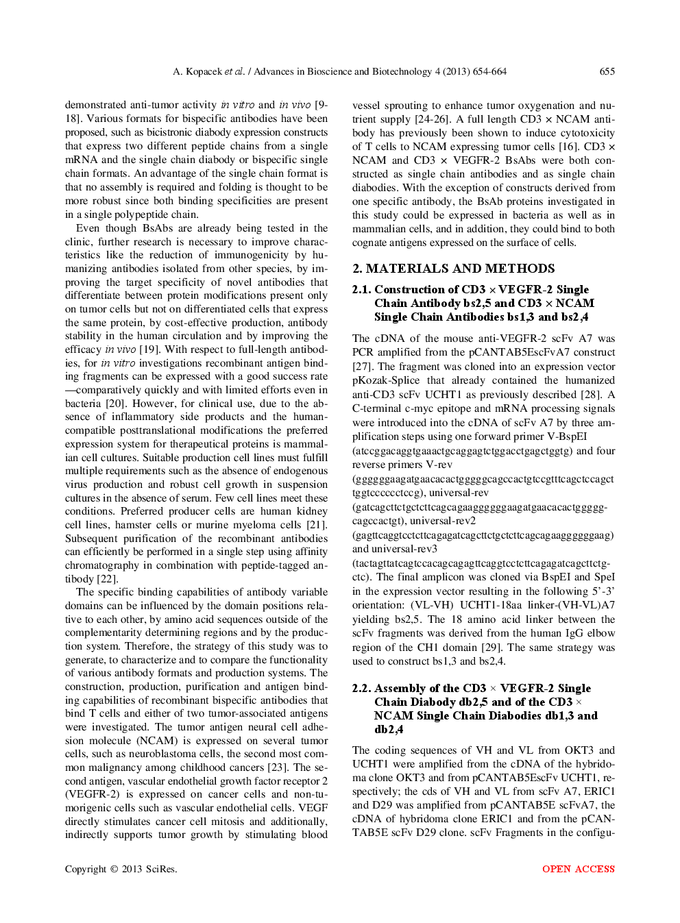 Construction, Expression And Binding specificity Of Bispecific CD3 × VEGFR-2 And CD3 × NCAM Antibodies In The Single Chain And Diabody Format - Page 3