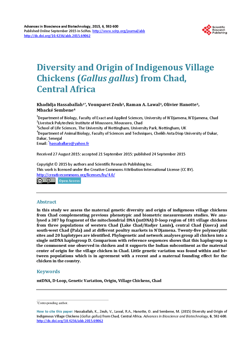 Diversity And Origin Of Indigenous Village Chickens (Gallus Gallus) From Chad, Central Africa - Page 2