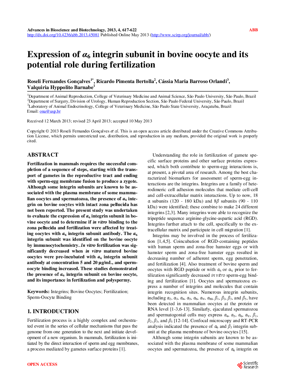 Expression Of α6 Integrin Subunit in Bovine Oocyte And Its Potential Role During Fertilization - Page 2