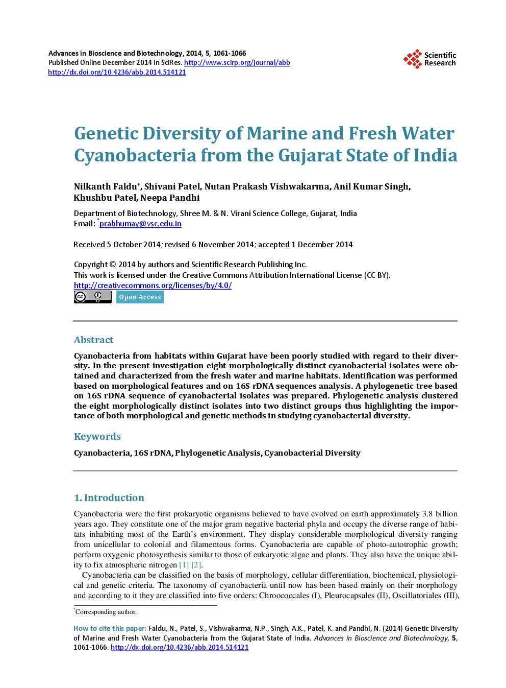 Genetic Diversity Of Marine And Fresh Water Cyanobacteria From The Gujarat State Of India - Page 2
