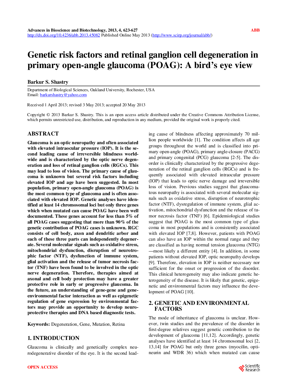 Genetic Risk Factors And Retinal Ganglion Cell Degeneration In Primary Open-Angle Glaucoma (POAG): A Bird’s Eye View - Page 2