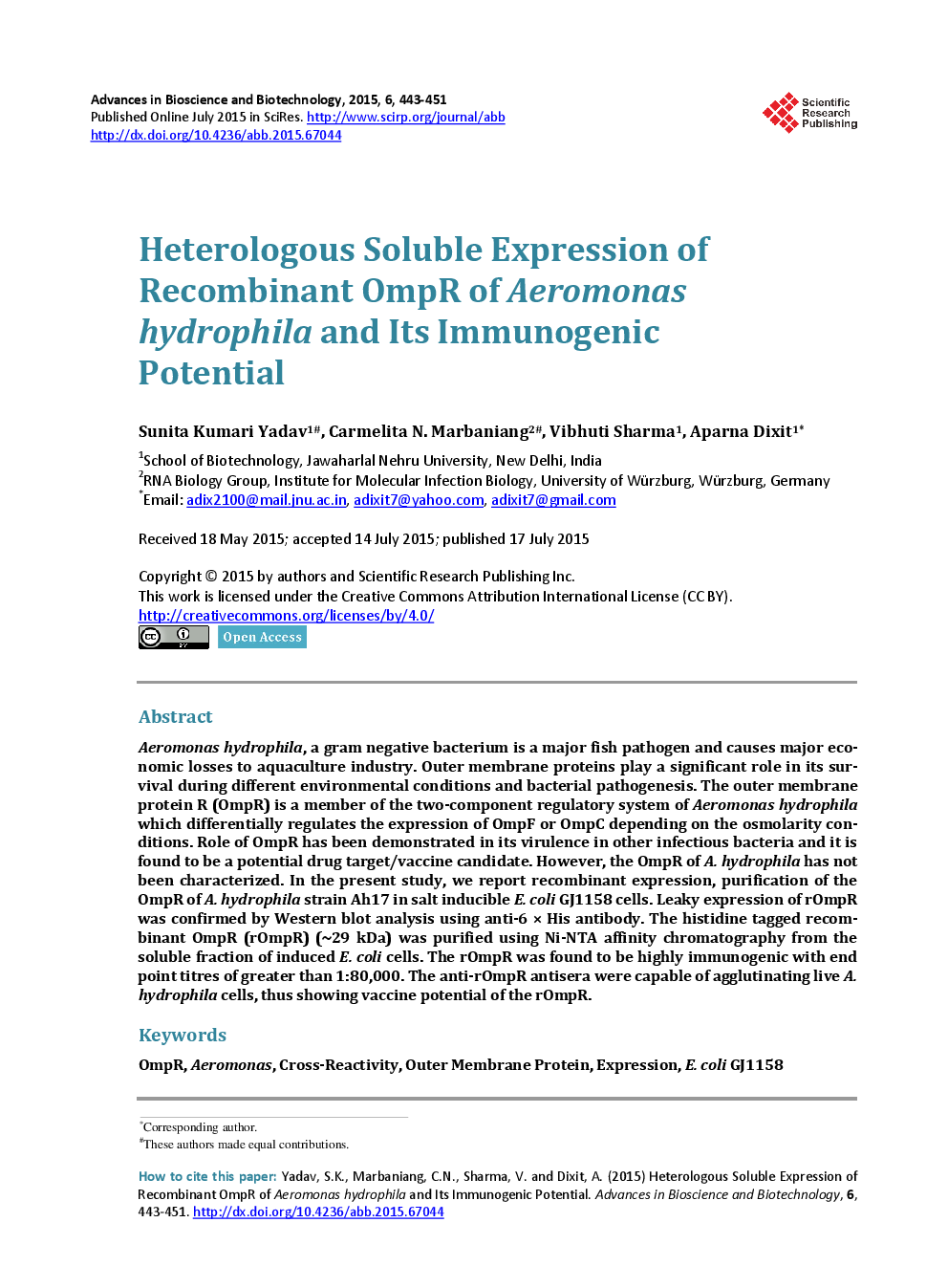 Heterologous Soluble Expression Of Recombinant OmpR Of Aeromonas Hydrophila And Its Immunogenic Potential - Page 2