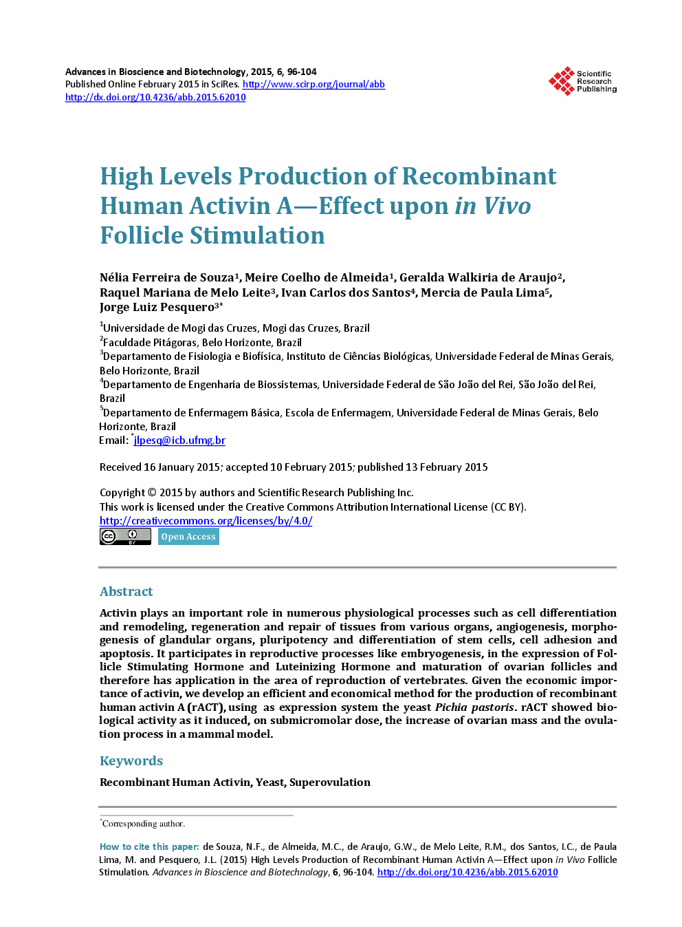 High Levels Production Of Recombinant Human Activin A-Effect Upon in Vivo Follicle Stimulation - Page 2