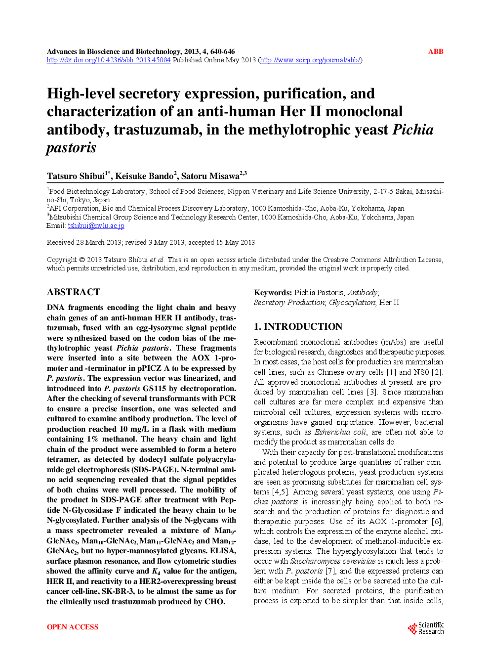 High-Level Secretory Expression, Purification, And Characterization Of An Anti-Human Her II Monoclonal Antibody, Trastuzumab, In The Methylotrophic Yeast Pichia Pastoris - Page 2