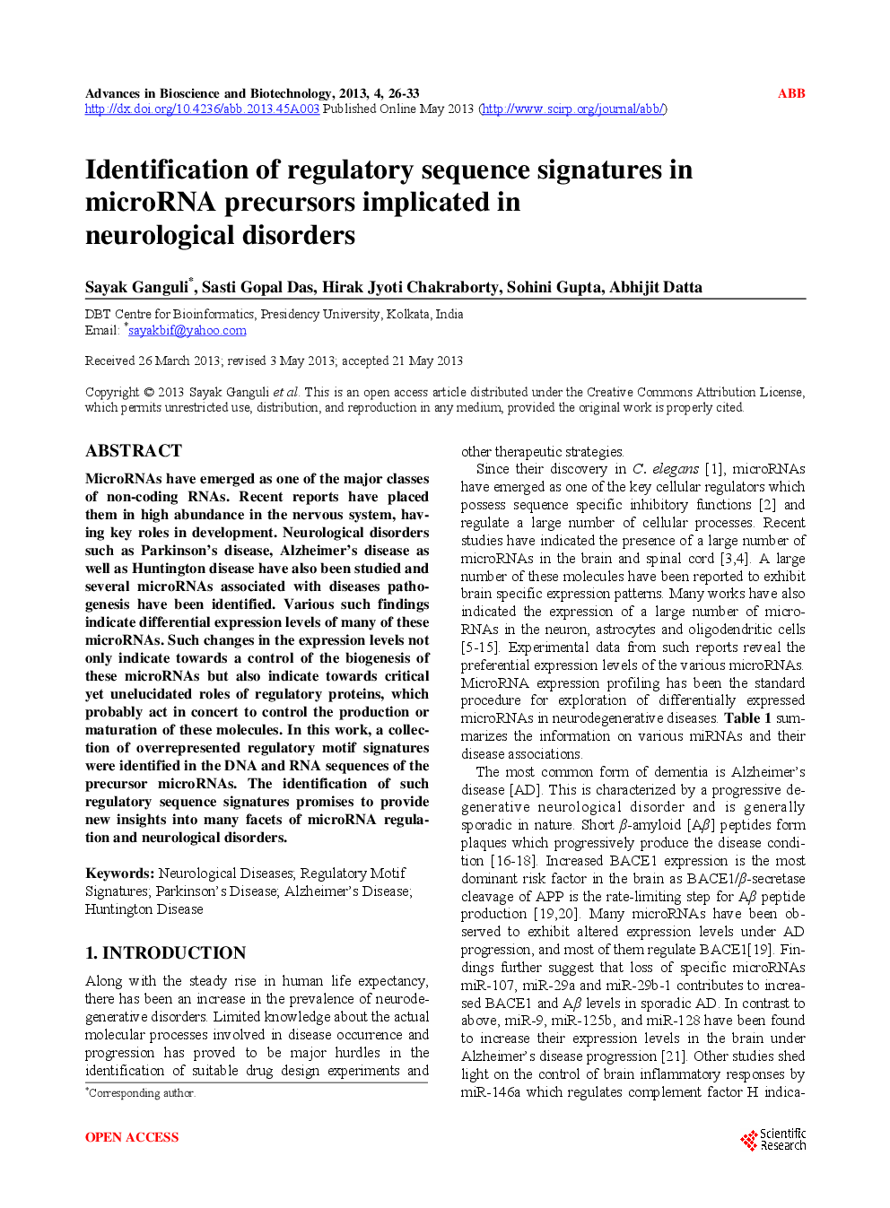 Identification Of Regulatory Sequence Signatures In MicroRNA Precursors Implicated In Neurological Disorders - Page 2
