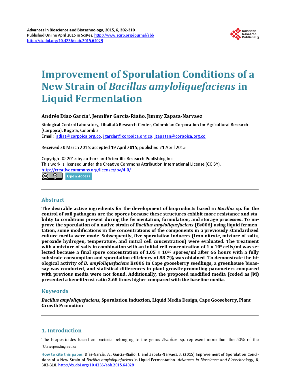 Improvement Of Sporulation Conditions Of A New Strain Of Bacillus Amyloliquefaciens In Liquid Fermentation - Page 2