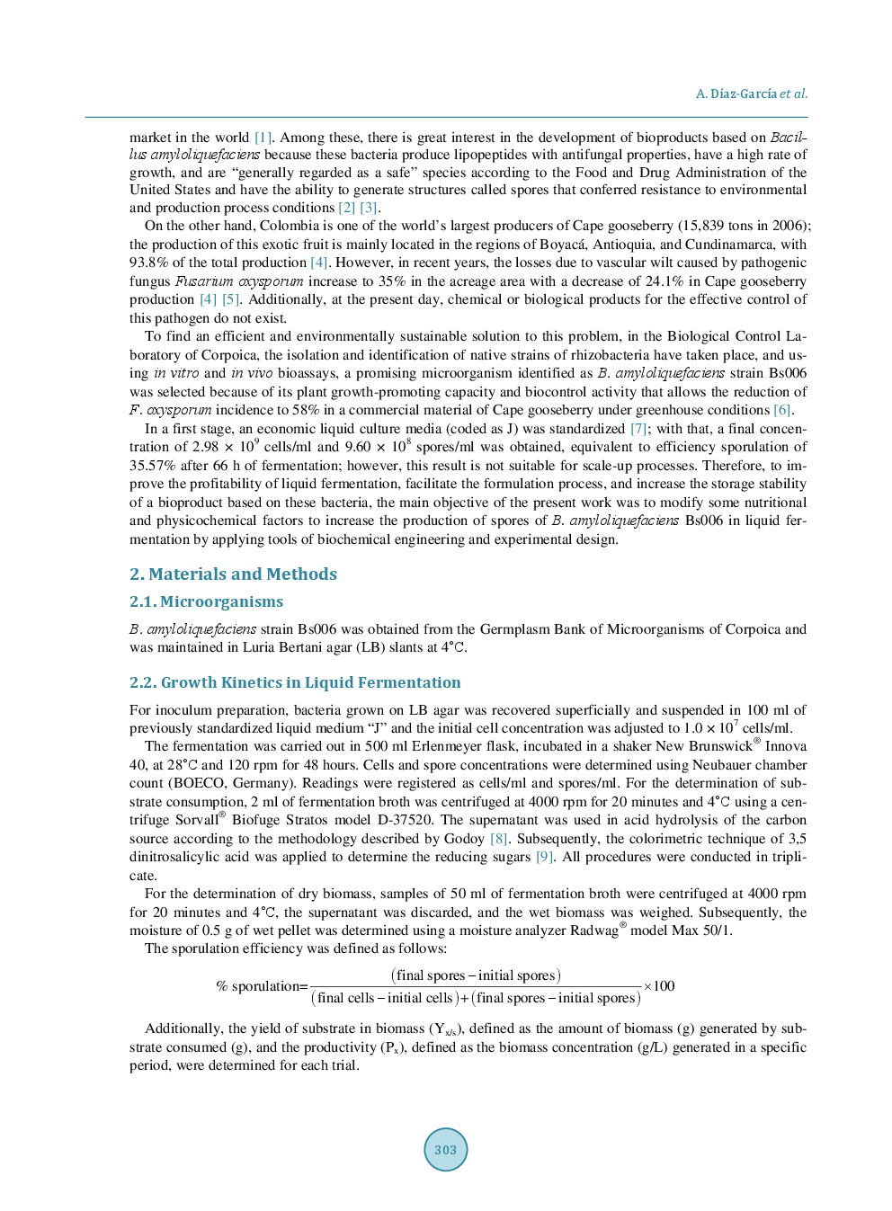 Improvement Of Sporulation Conditions Of A New Strain Of Bacillus Amyloliquefaciens In Liquid Fermentation - Page 3