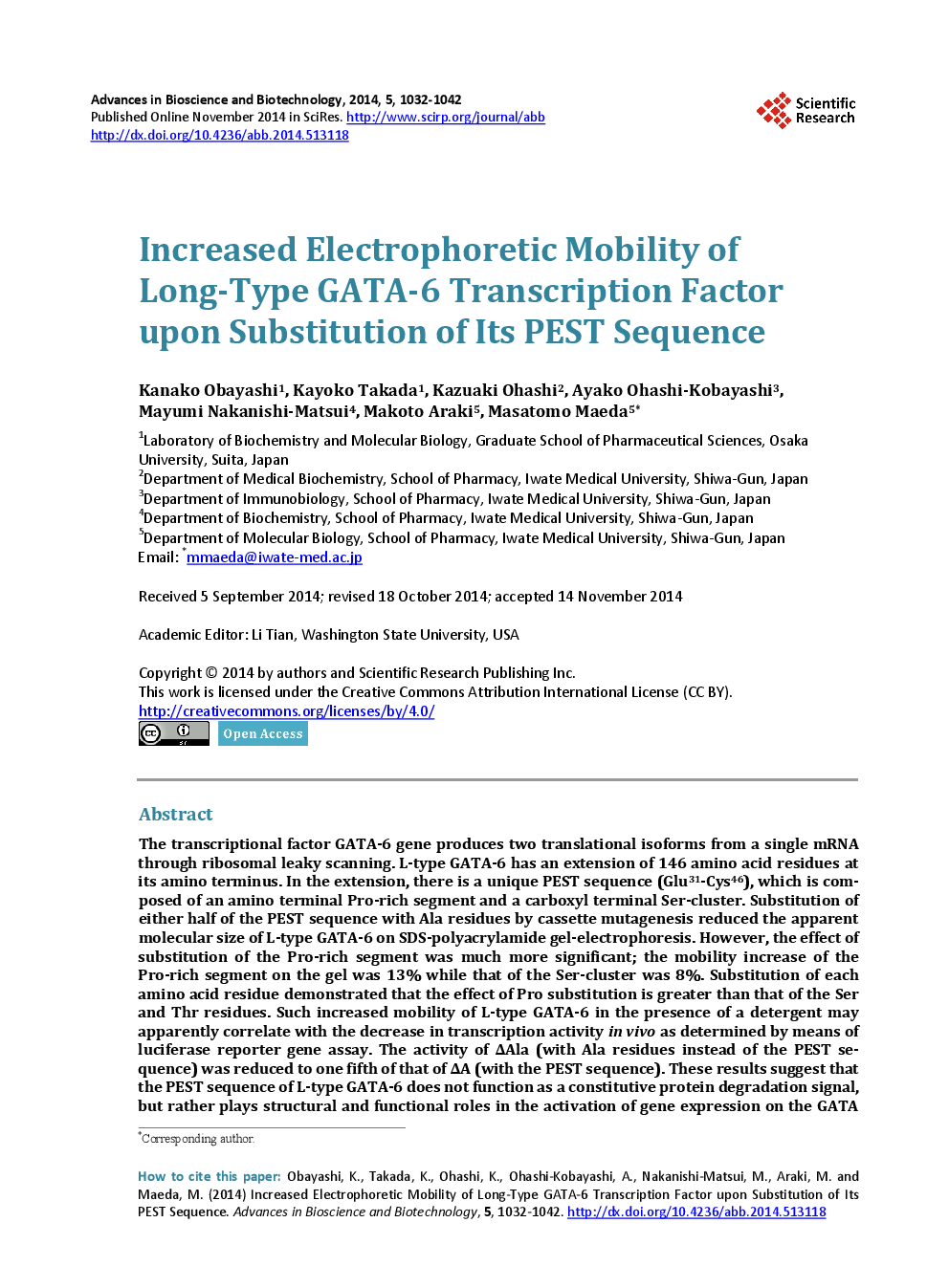 Increased Electrophoretic Mobility Of Long-Type GATA-6 Transcription Factor Upon Substitution Of Its PEST Sequence - Page 2
