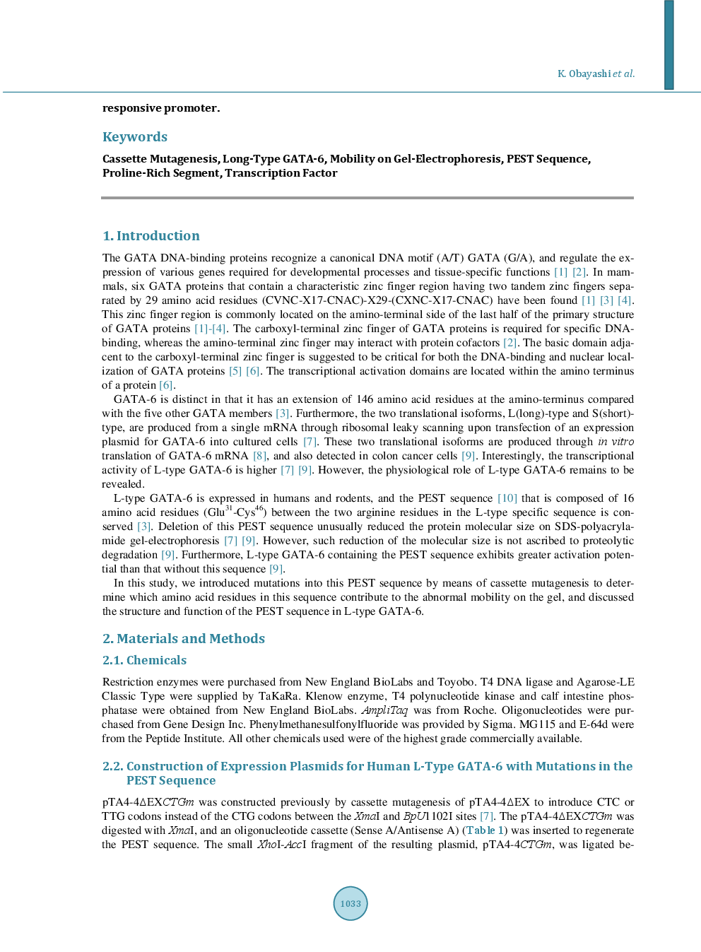 Increased Electrophoretic Mobility Of Long-Type GATA-6 Transcription Factor Upon Substitution Of Its PEST Sequence - Page 3