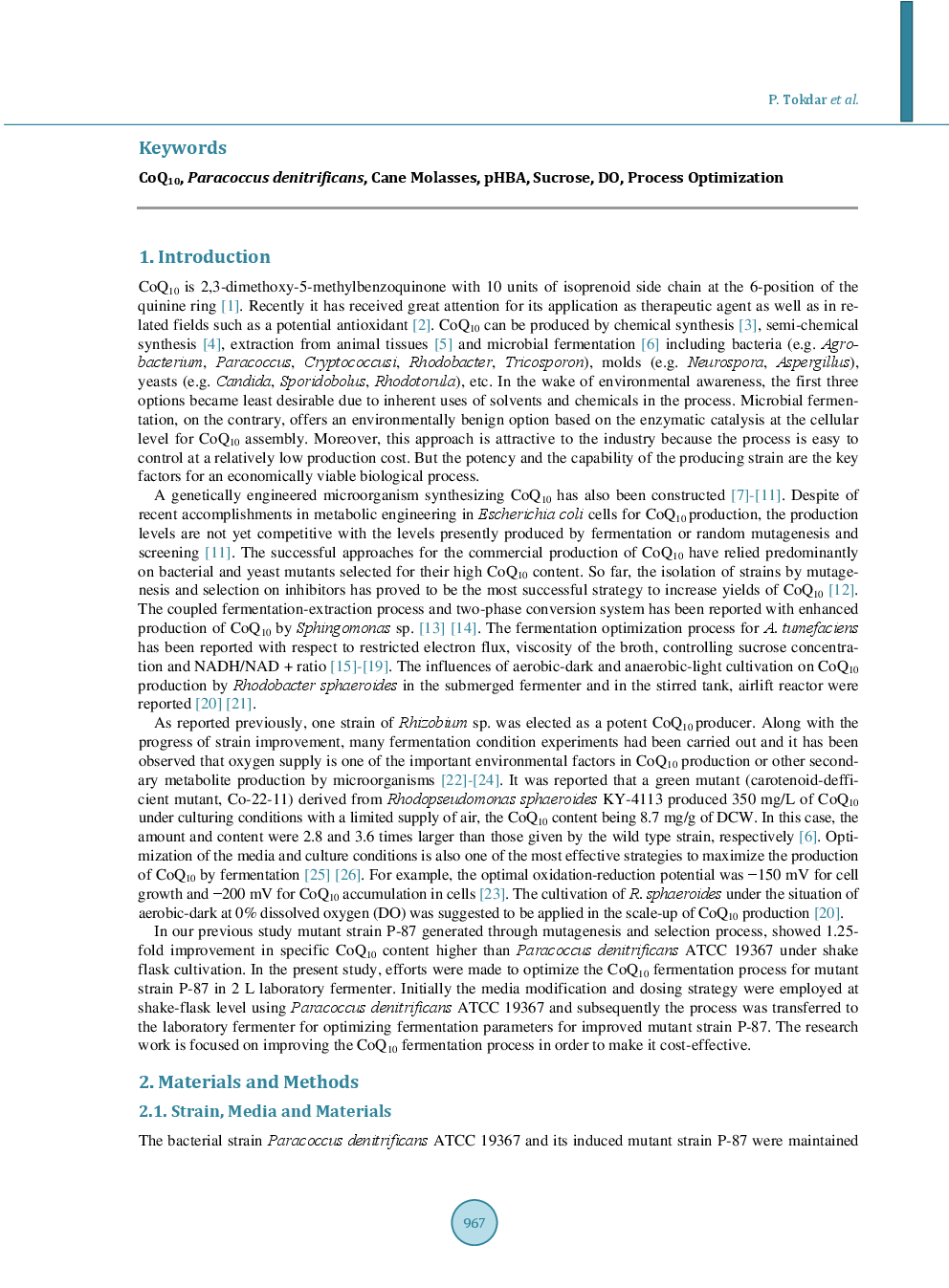 Influence Of Substrate Feeding And Process Parameters On Production Of Coenzyme Q10 Using Paracoccus Denitrificans ATCC 19367 Mutant Strain P-87 - Page 3