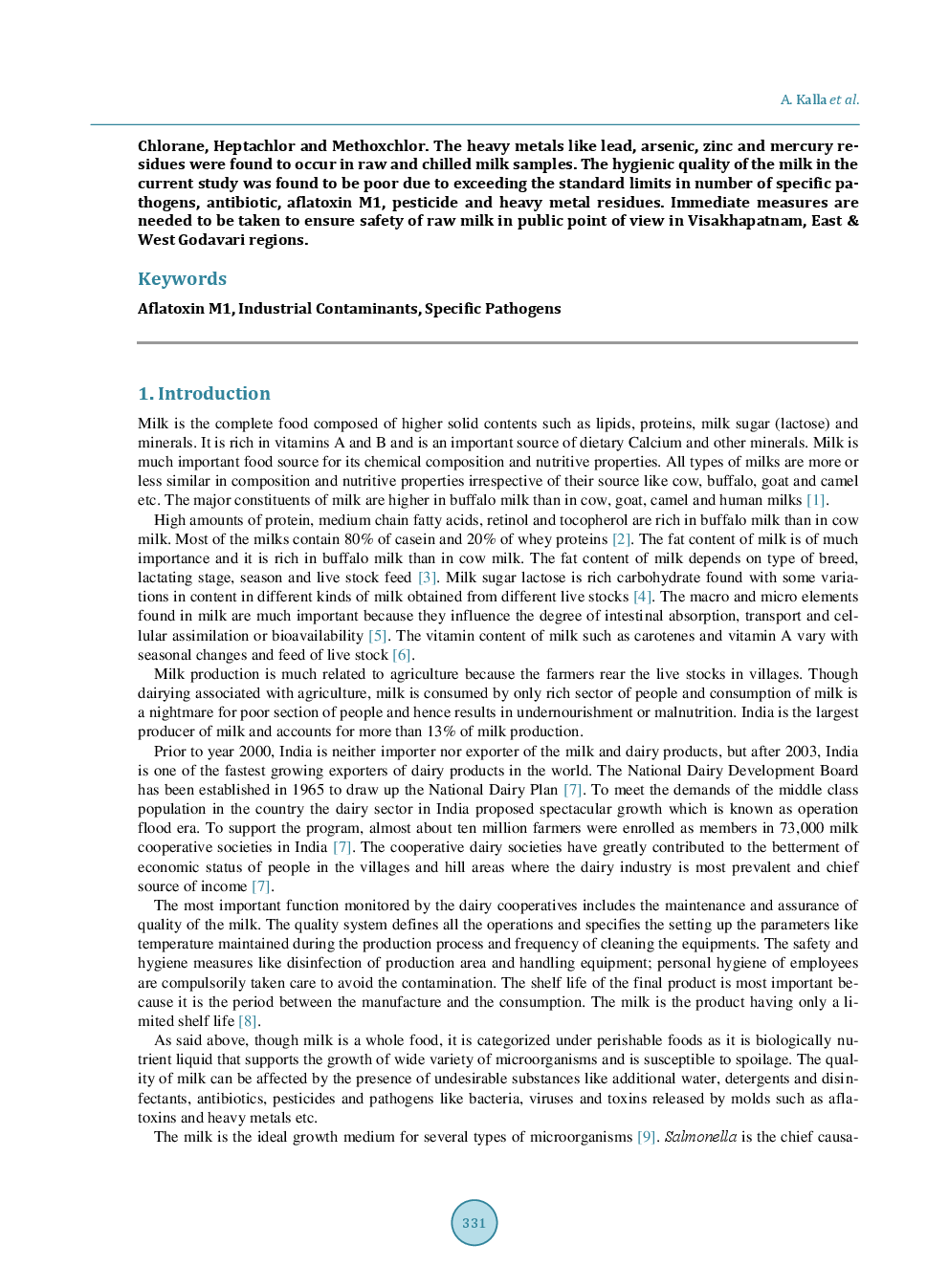 Isolation And Identification Of Specific Pathogens, Presence Of Antibiotics,Aflatoxins, Pesticide Residues And Industrial Contaminants In Supply Chain Of Milk In Selected Coastal Districts Of Andhra Pradesh - Page 3