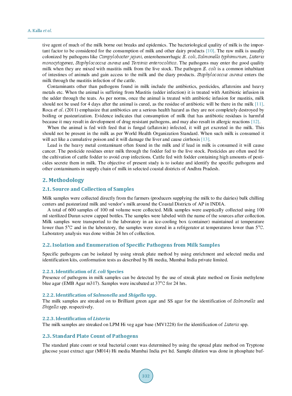 Isolation And Identification Of Specific Pathogens, Presence Of Antibiotics,Aflatoxins, Pesticide Residues And Industrial Contaminants In Supply Chain Of Milk In Selected Coastal Districts Of Andhra Pradesh - Page 4