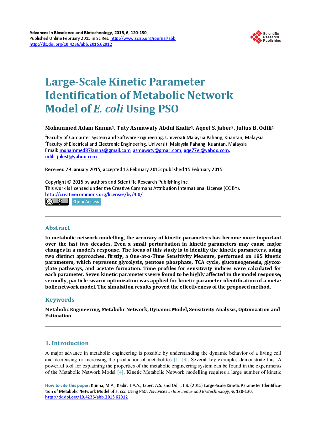 Large-Scale Kinetic Parameter Identification Of Metabolic Network Model Of E. Coli Using PSO - Page 2