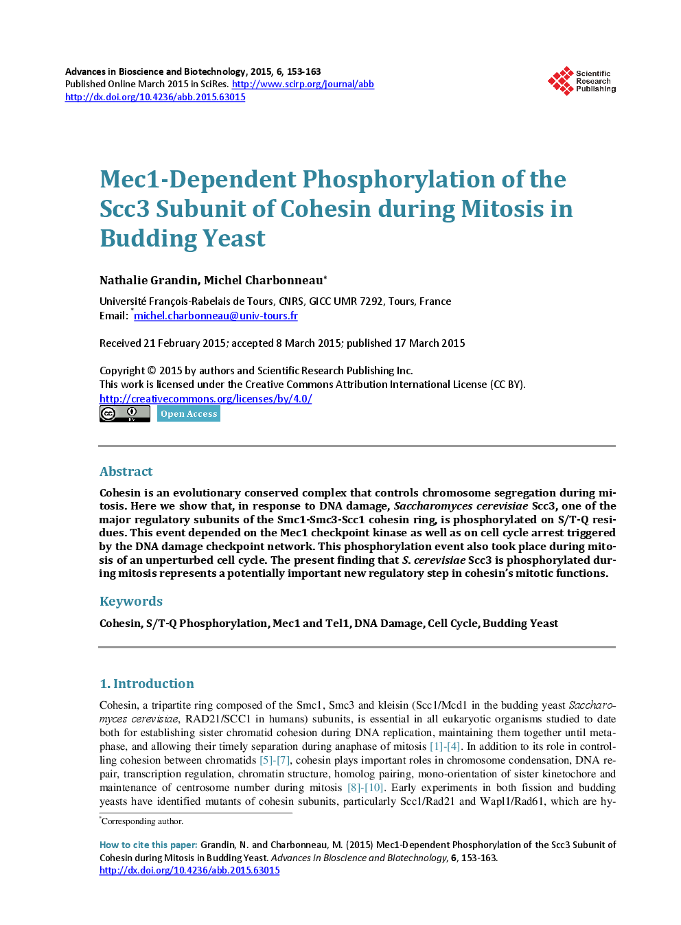 Mec1-Dependent Phosphorylation Of The Scc3 Subunit Of Cohesin During Mitosis In Budding Yeast - Page 2
