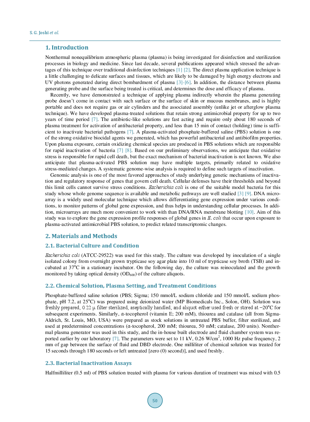 Microarray Analysis Of Transcriptomic Response Of Escherichia Coli To Nonthermal Plasma-Treated PBS Solution - Page 3