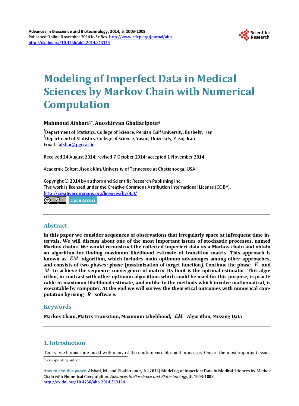 Modeling Of Imperfect Data In Medical Sciences By Markov Chain With Numerical Computation - Page 2