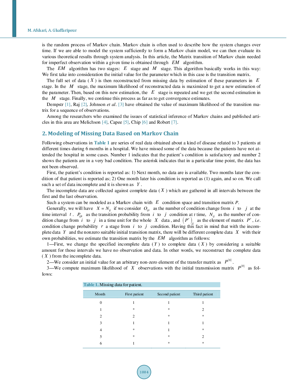 Modeling Of Imperfect Data In Medical Sciences By Markov Chain With Numerical Computation - Page 3