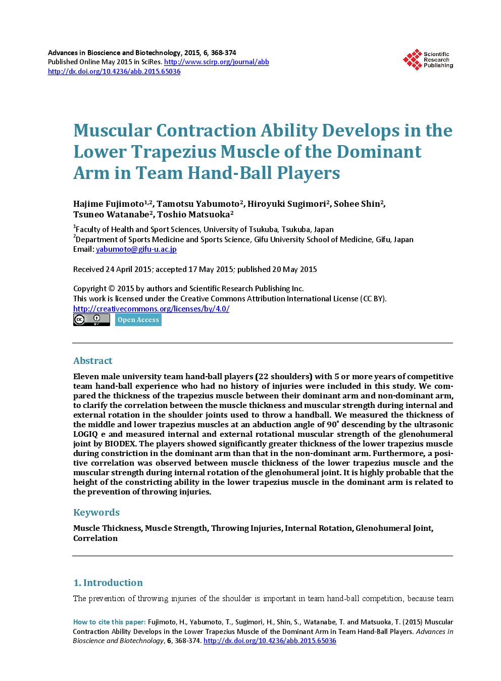 Muscular Contraction Ability Develops In The Lower Trapezius Muscle Of The Dominant Arm In Team Hand-Ball Players - Page 2
