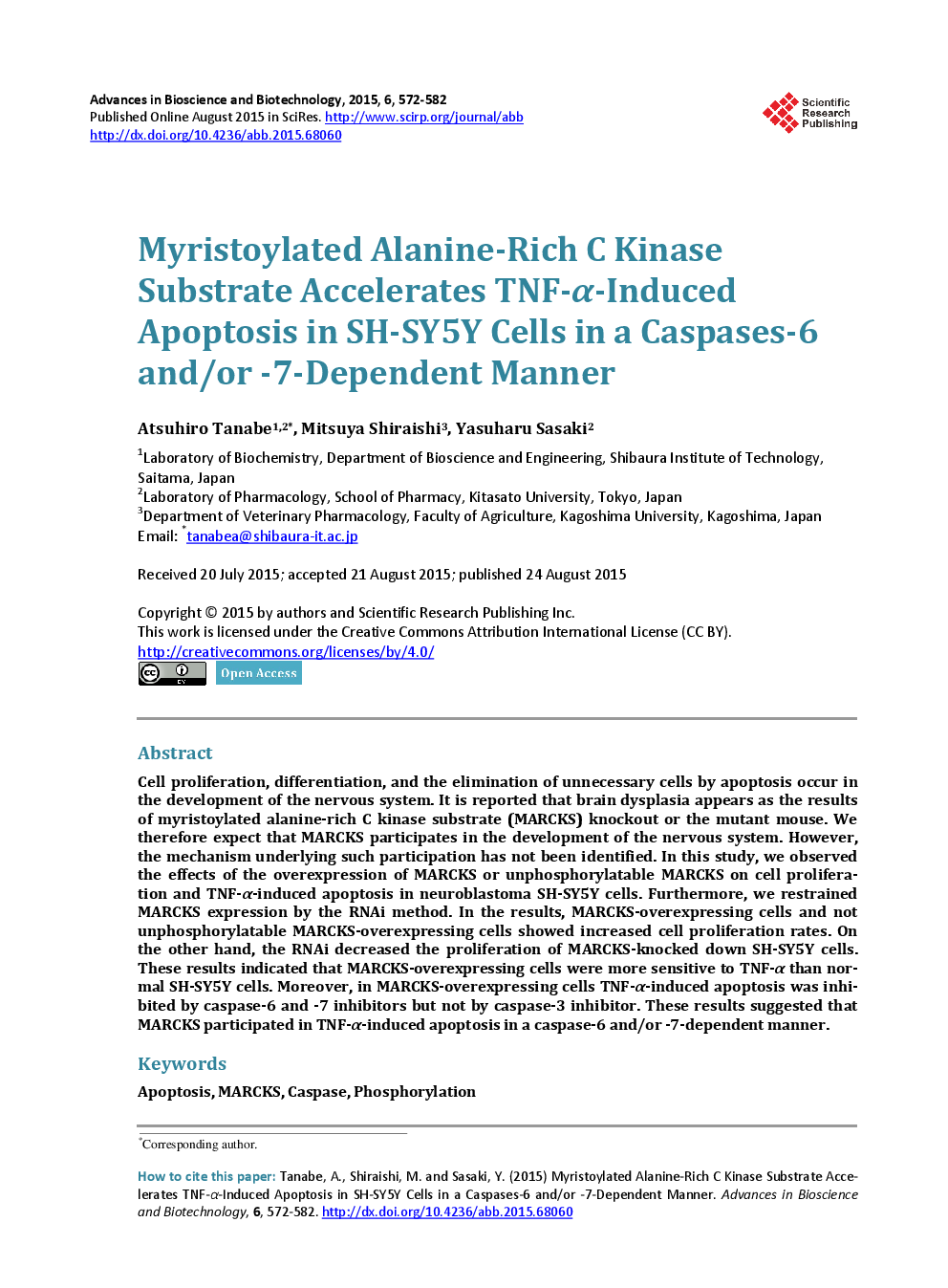 Myristoylated Alanine-Rich C Kinase Substrate Accelerates TNF-α-Induced Apoptosis In SH-SY5Y Cells In A Caspases-6 And/Or -7-Dependent Manner - Page 2