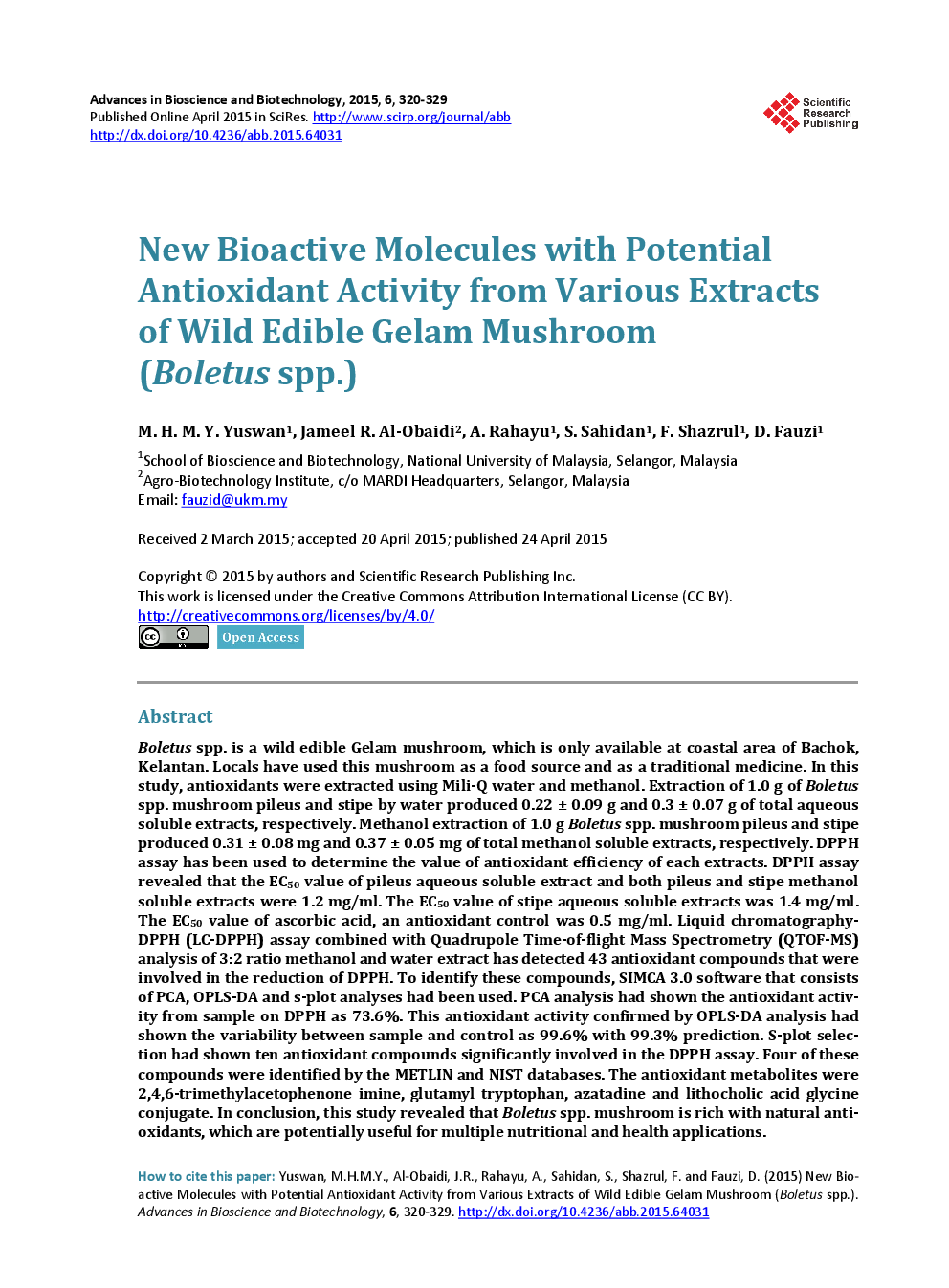 New Bioactive Molecules With Potential Antioxidant Activity From Various Extracts Of Wild Edible Gelam Mushroom (Boletus spp.) - Page 2