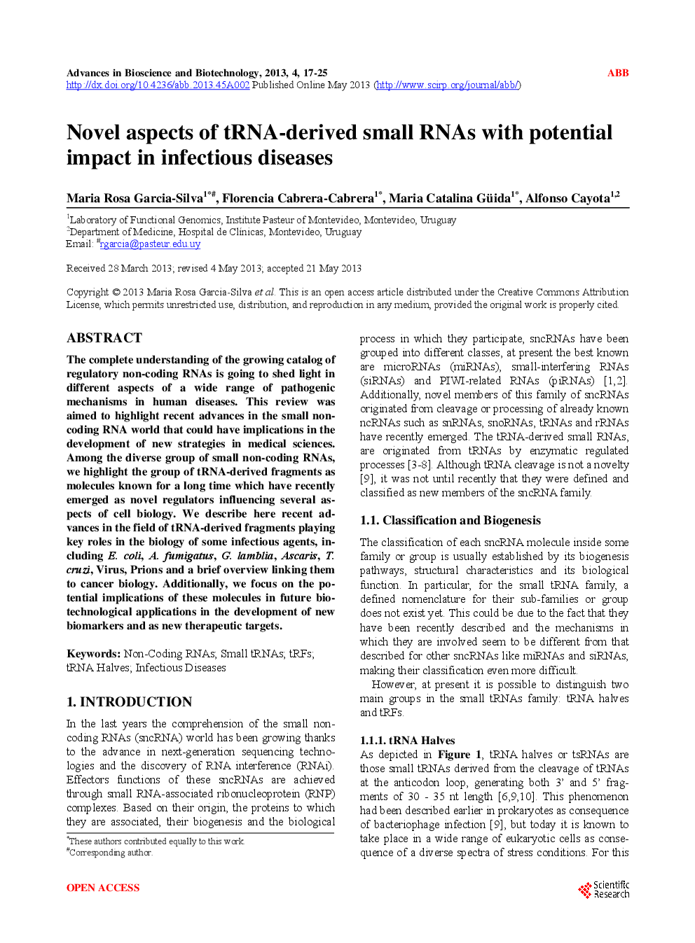 Novel Aspects Of tRNA-Derived Small RNAs With Potential Impact in Infectious Diseases - Page 2