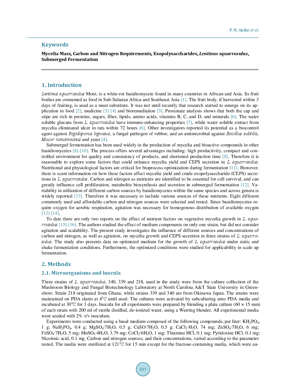 Nutrient Requirements And Fermentation Conditions For Mycelia And Crude Exo-Polysaccharides Production By Lentinus Squarrosulus - Page 3