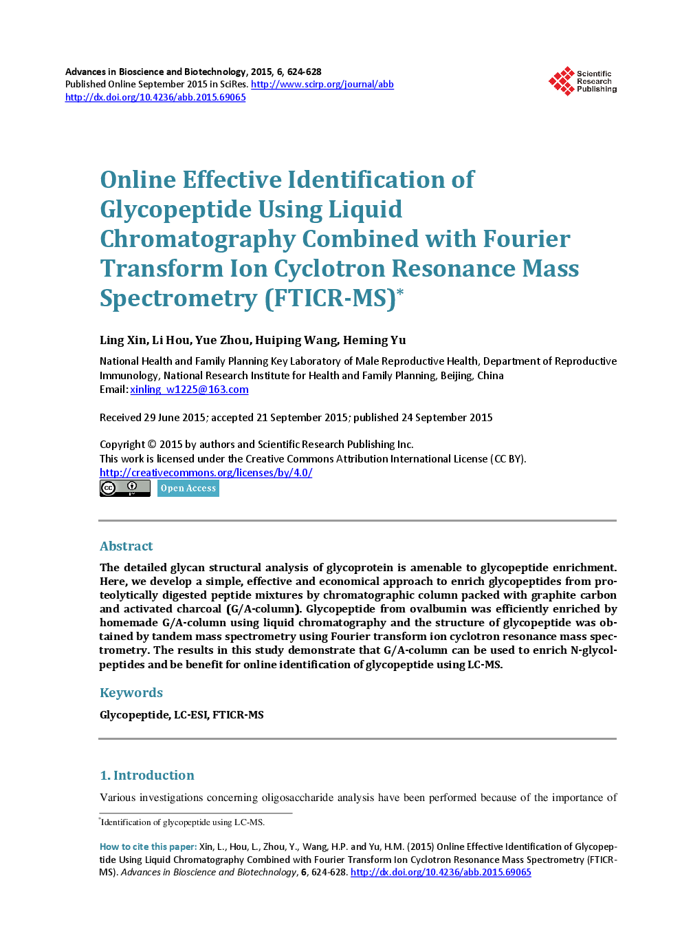 Online Effective Identification Of Glycopeptide Using Liquid Chromatography Combined With Fourier Transform Ion Cyclotron Resonance Mass Spectrometry (FTICR-MS) - Page 2