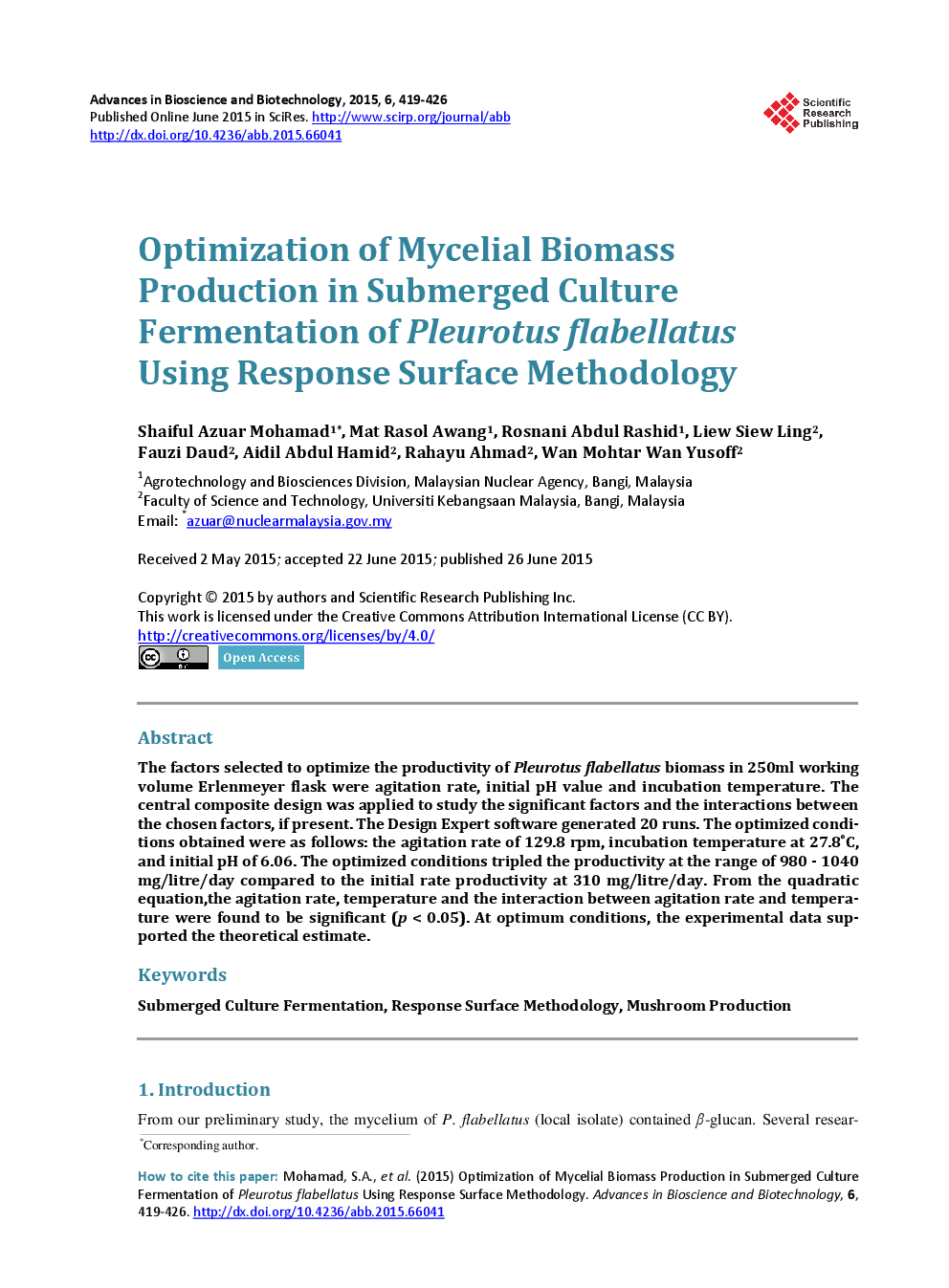 Optimization Of Mycelial Biomass Production in Submerged Culture Fermentation Of Pleurotus Flabellatus Using Response Surface Methodology - Page 2