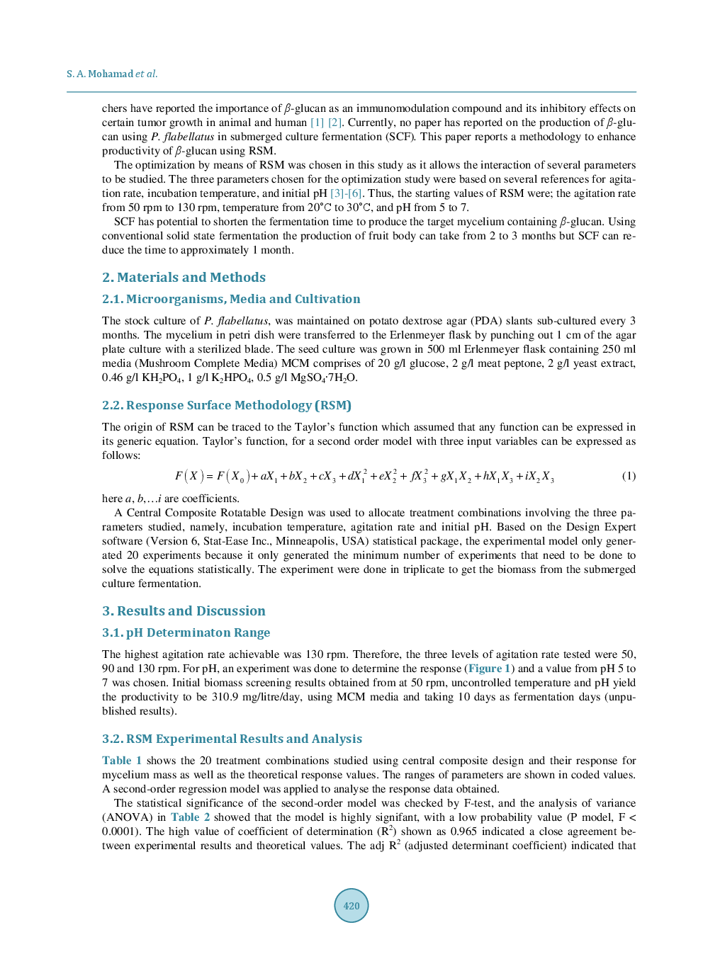 Optimization Of Mycelial Biomass Production in Submerged Culture Fermentation Of Pleurotus Flabellatus Using Response Surface Methodology - Page 3