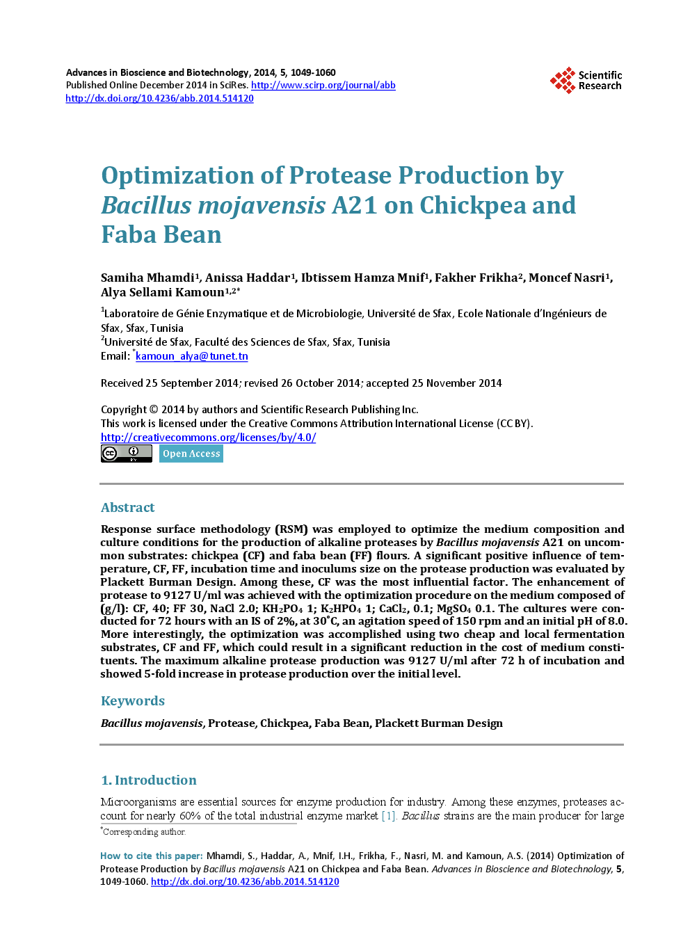 Optimization Of Protease Production By Bacillus Mojavensis A21 On Chickpea And Faba Bean - Page 2