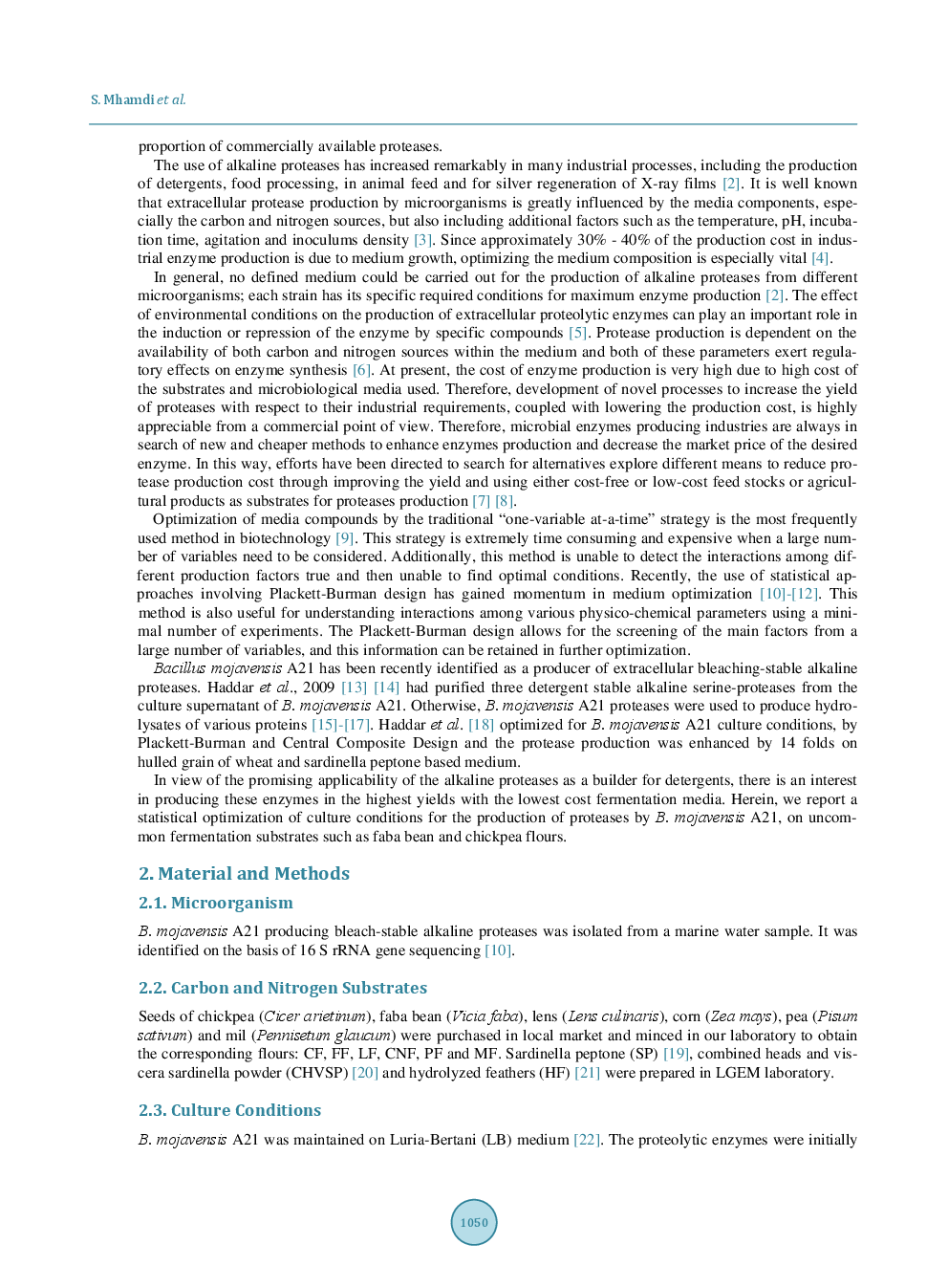 Optimization Of Protease Production By Bacillus Mojavensis A21 On Chickpea And Faba Bean - Page 3