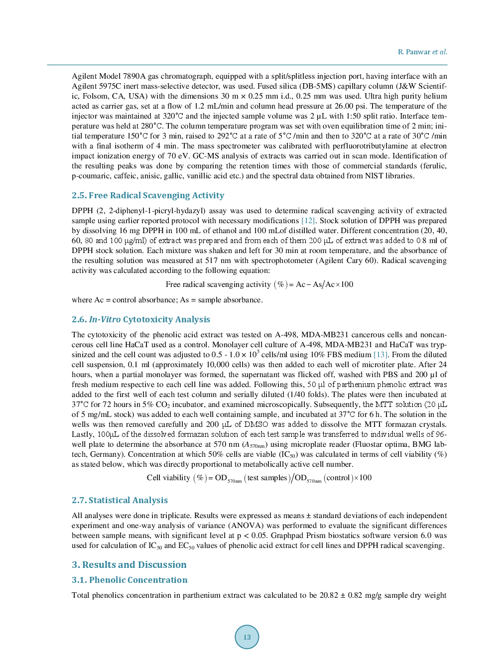 Phenolic Acids From Parthenium Hysterophorus: Evaluation Of Bioconversion Potential As Free Radical Scavengers And Anticancer Agents - Page 4
