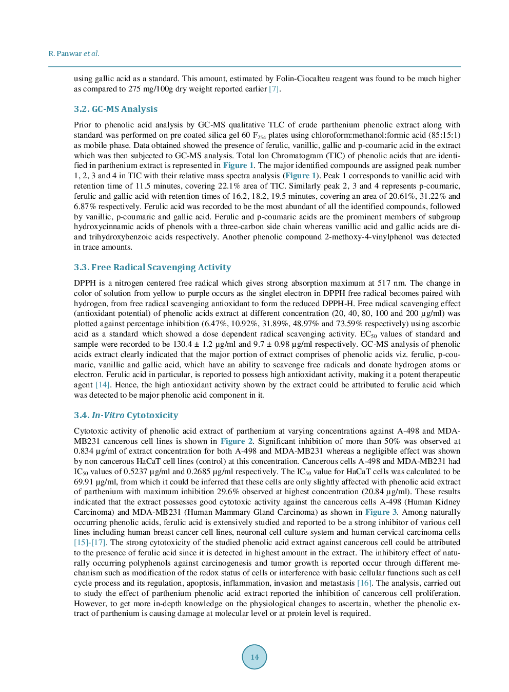 Phenolic Acids From Parthenium Hysterophorus: Evaluation Of Bioconversion Potential As Free Radical Scavengers And Anticancer Agents - Page 5