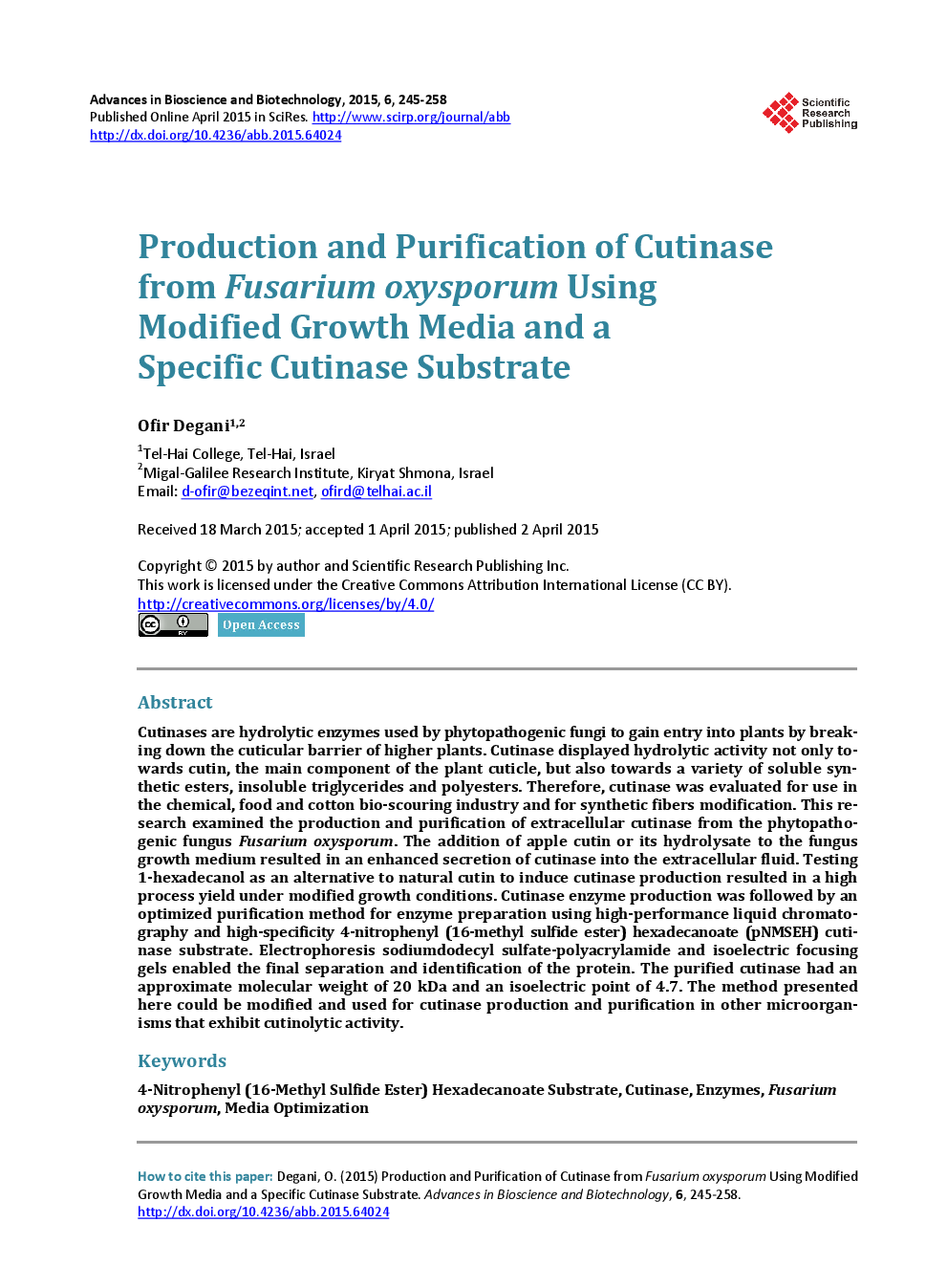 Production And Purification Of Cutinase From Fusarium Oxysporum Using Modified Growth Media And A Specific Cutinase Substrate - Page 2