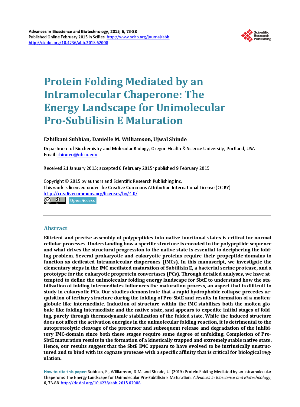 Protein Folding Mediated By An Intramolecular Chaperone: The Energy Landscape For Unimolecular Pro-Subtilisin E Maturation - Page 2
