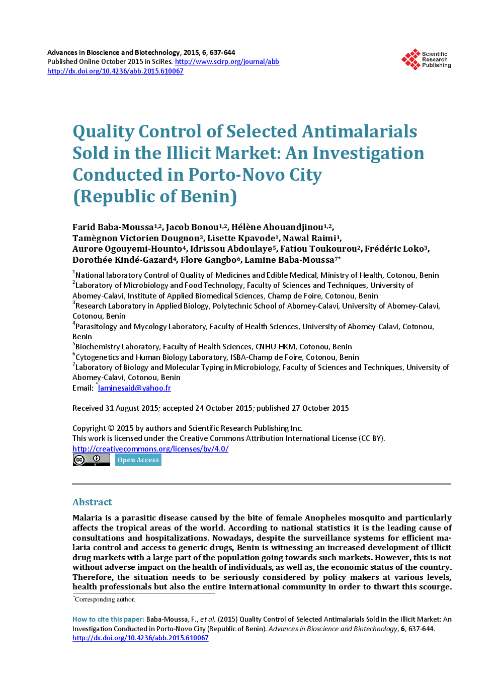 Quality Control Of Selected Antimalarials Sold In The Illicit Market: An Investigation Conducted In Porto-Novo City (Republic Of Benin) - Page 2