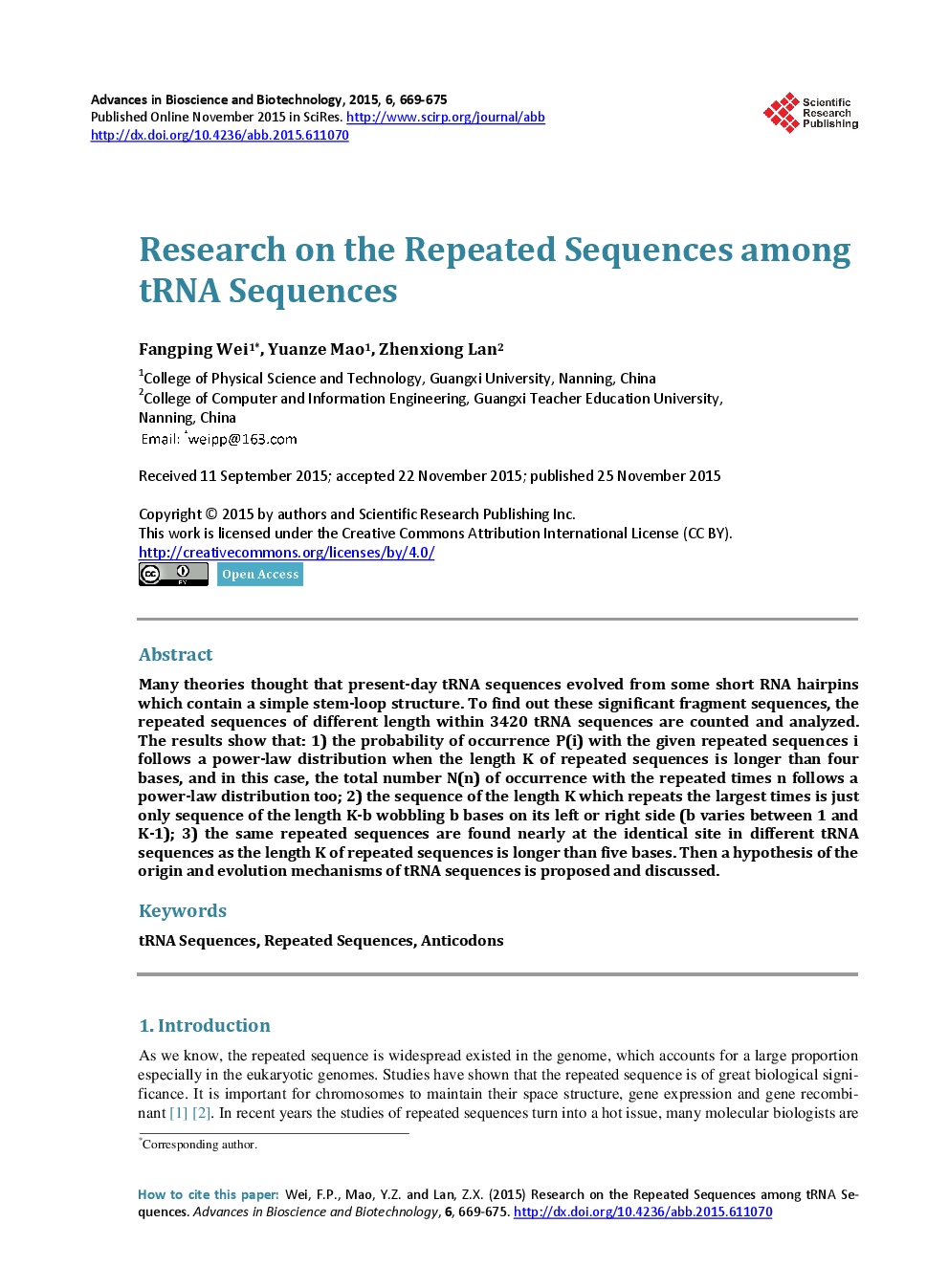 Research On The Repeated Sequences Among tRNA Sequences - Page 2