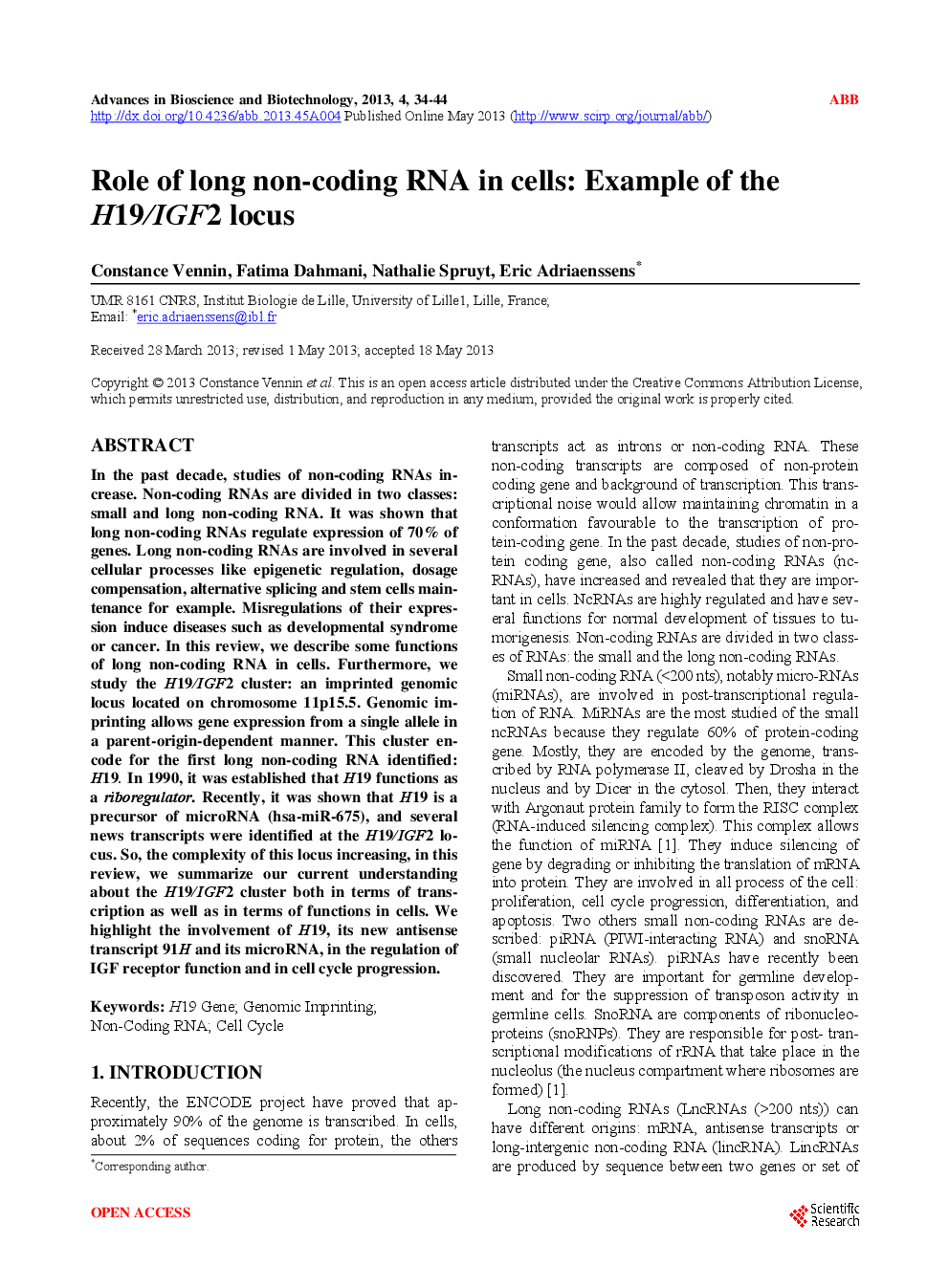 Role Of Long Non-Coding RNA In Cells: Example Of The H19/IGF2 Locus - Page 2