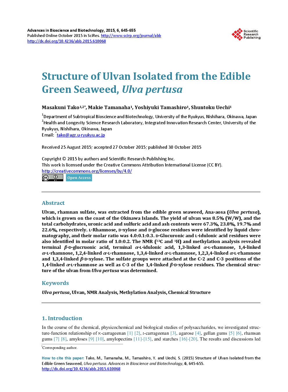 Structure Of Ulvan Isolated From The Edible Green Seaweed, Ulva Pertusa - Page 2