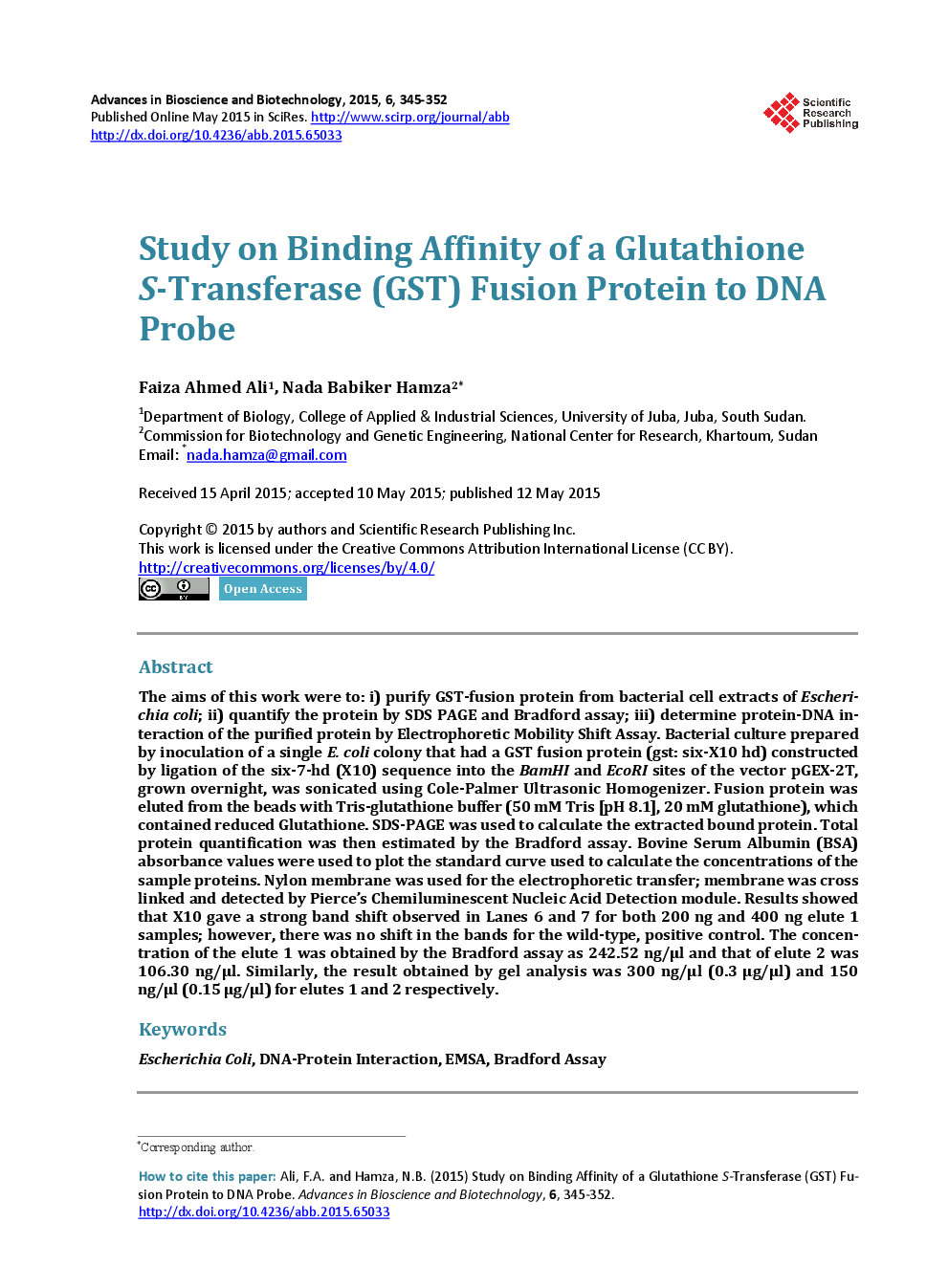 Study On Binding Affinity Of A Glutathione S-Transferase (GST) Fusion Protein To DNA Probe - Page 2