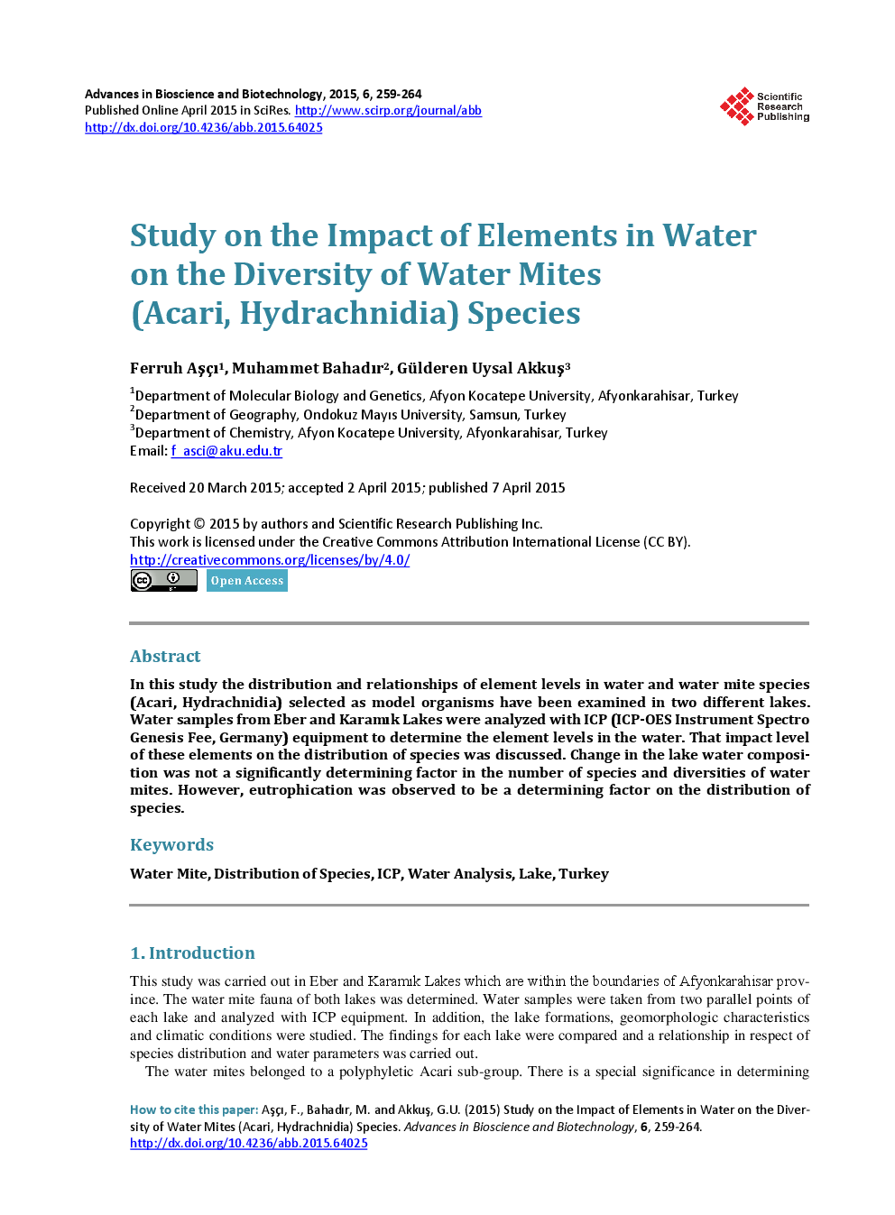 Study On The Impact Of Elements In Water On The Diversity Of Water Mites (Acari, Hydrachnidia) Species - Page 2
