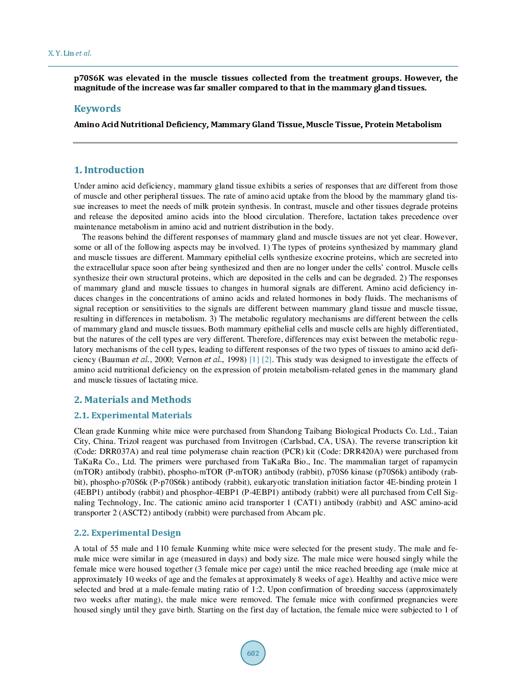 The Effects Of Amino Acid Nutritional Deficiency On The Expression Of Protein Metabolism-Related Genes In The Mammary Gland And Muscle Tissues Of Lactating Mice - Page 3