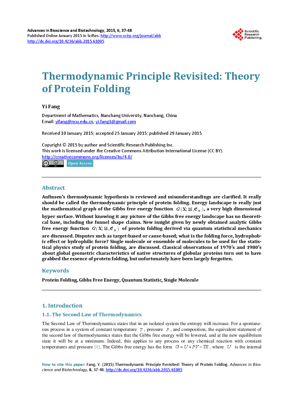 Thermodynamic Principle Revisited: Theory Of Protein Folding - Page 2