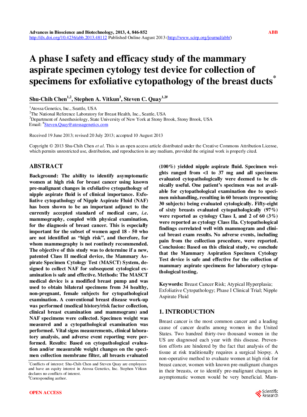 A Phase I Safety And Efficacy Study Of The Mammary Aspirate Specimen Cytology Test Device For Collection Of Specimens For Exfoliative Cytopathology Of The Breast Ducts - Page 2