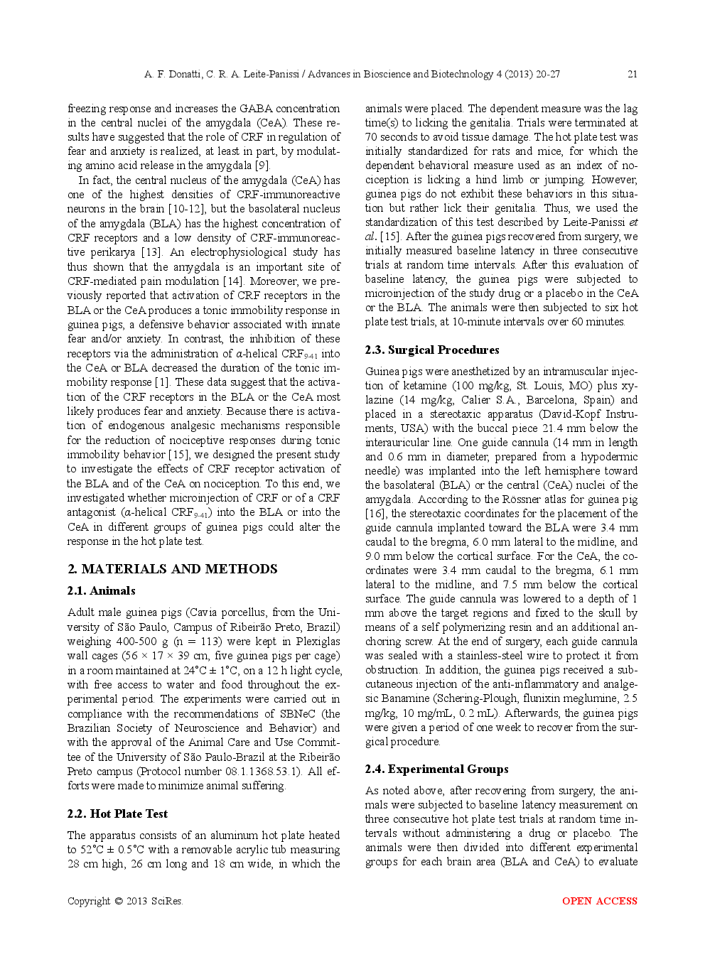 Activation Of The Corticotropin-Releasing Factor Receptor From The Basolateral Or Central Amygdala Modulates Nociception In Guinea Pigs - Page 3